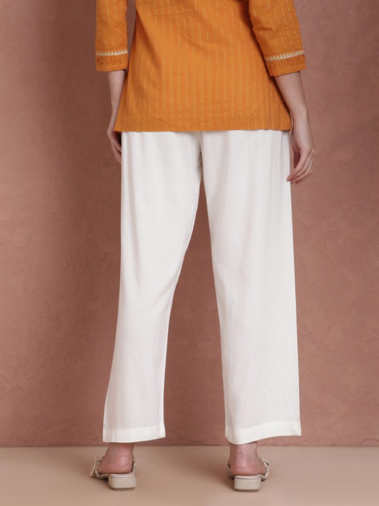 Off White Women Viscose Wide Leg Relaxed Fit Solid Palazzo view 4