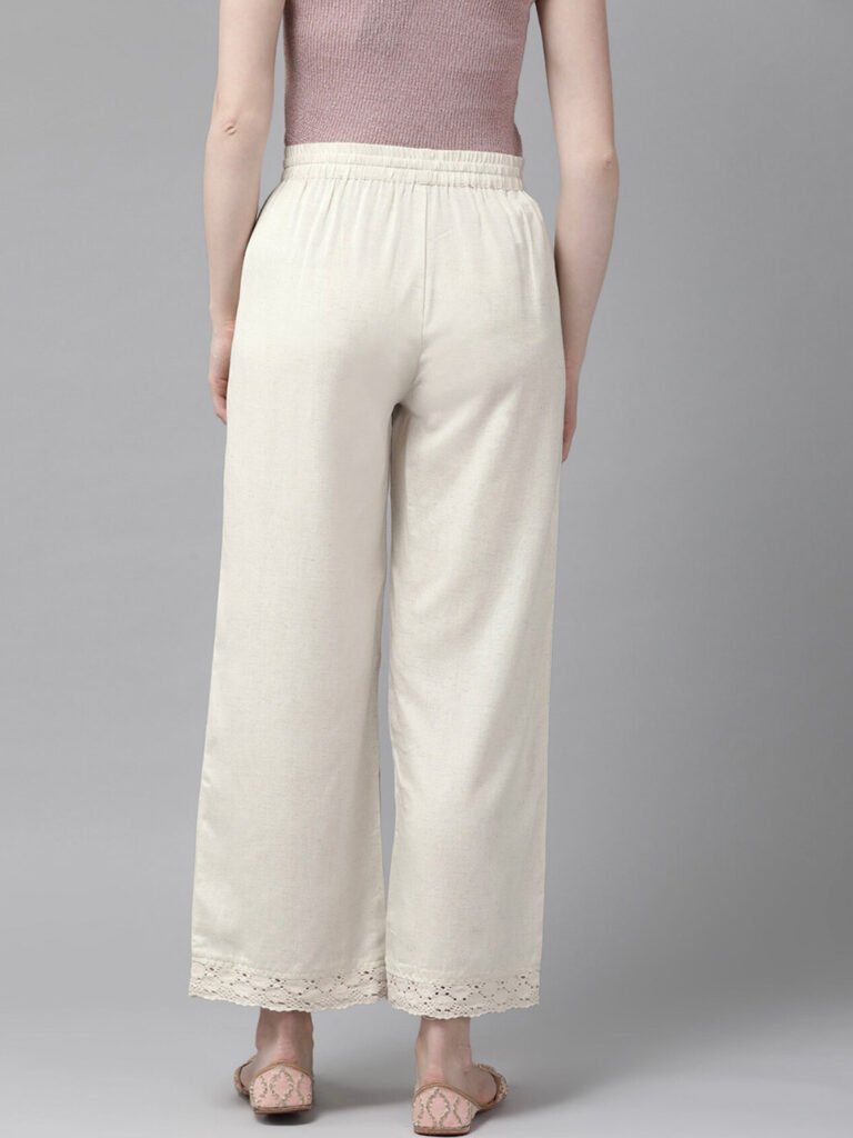 Off White Ethnic Motifs Self Design Straight Palazzos view 4