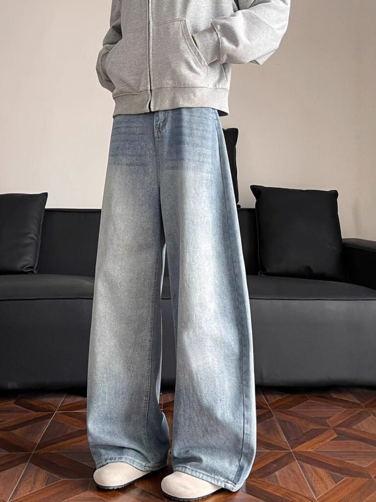 Blue Men Wide Leg Mid-Rise Light Fade Jeans view 3