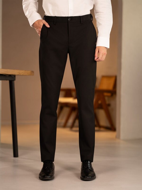 Men Solid Black Slim Fit Formal Trousers with Stretchable Waistband