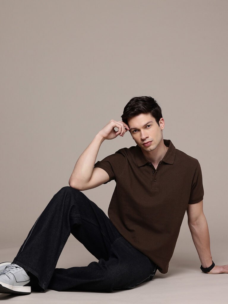 Coffee Brown Men Polo Collar T-shirt view 5