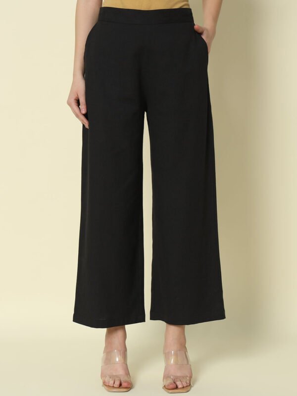 Black Women Cotton Straight Chambray Palazzos