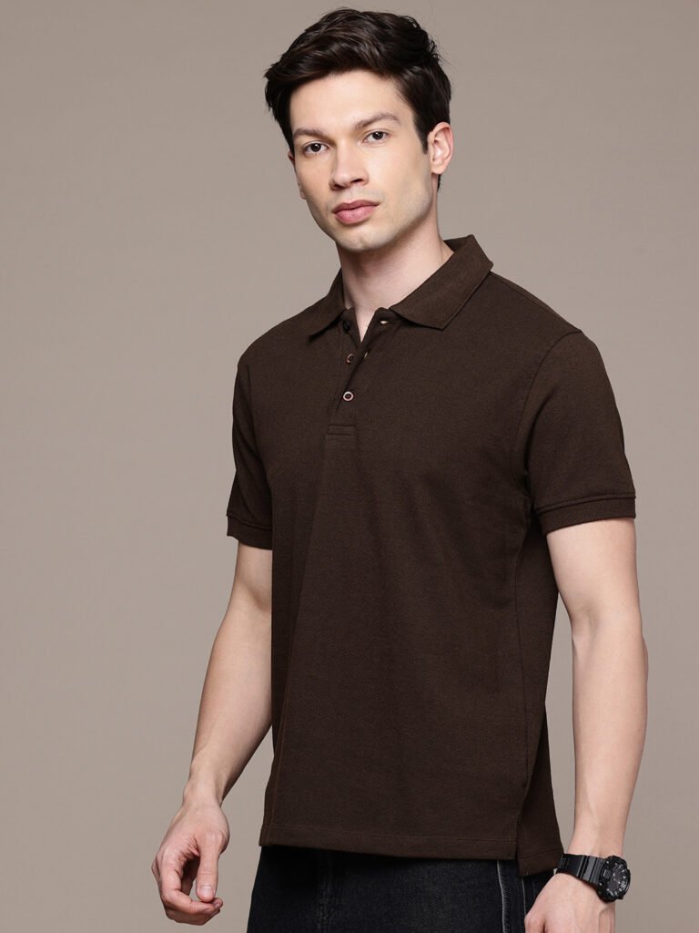 Coffee Brown Men Polo Collar T-shirt view 3