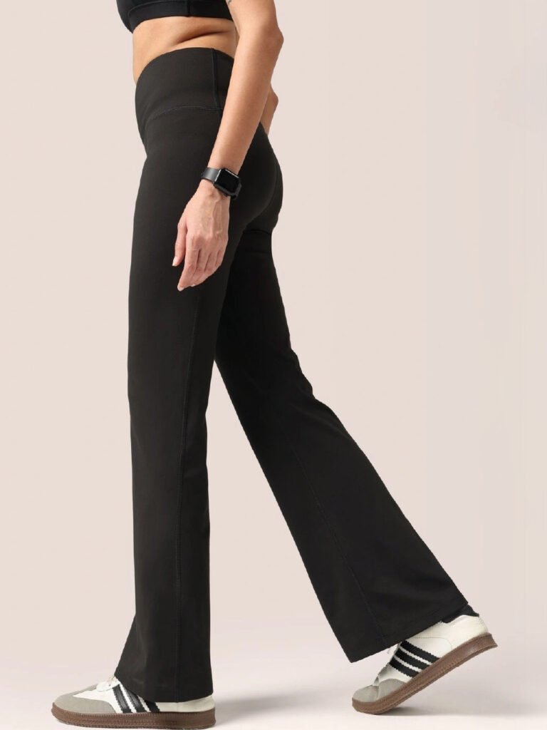 Black High-waisted Flare Pants with 1 Back Pocket view 2
