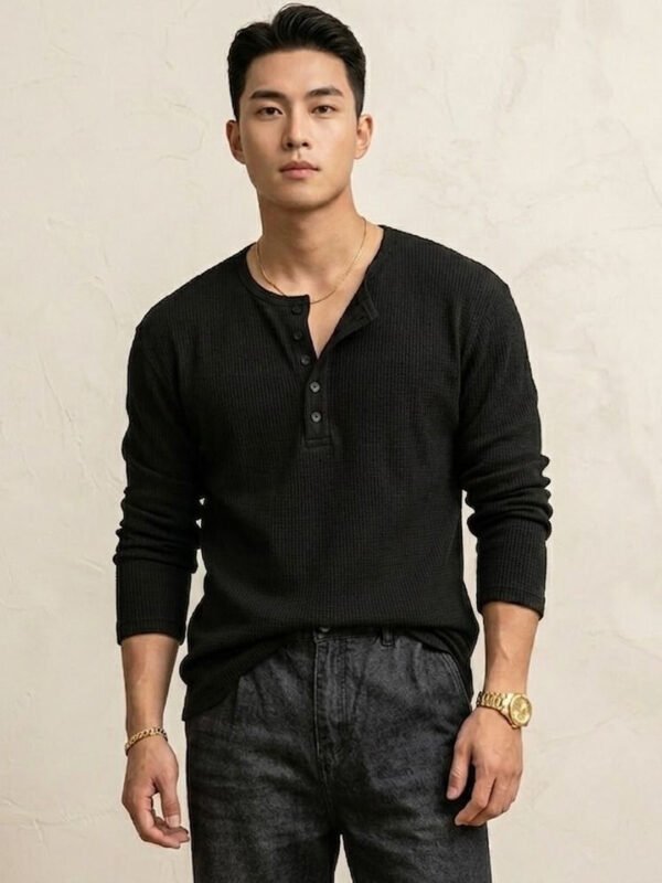 Black Men Henley Neck T-shirt