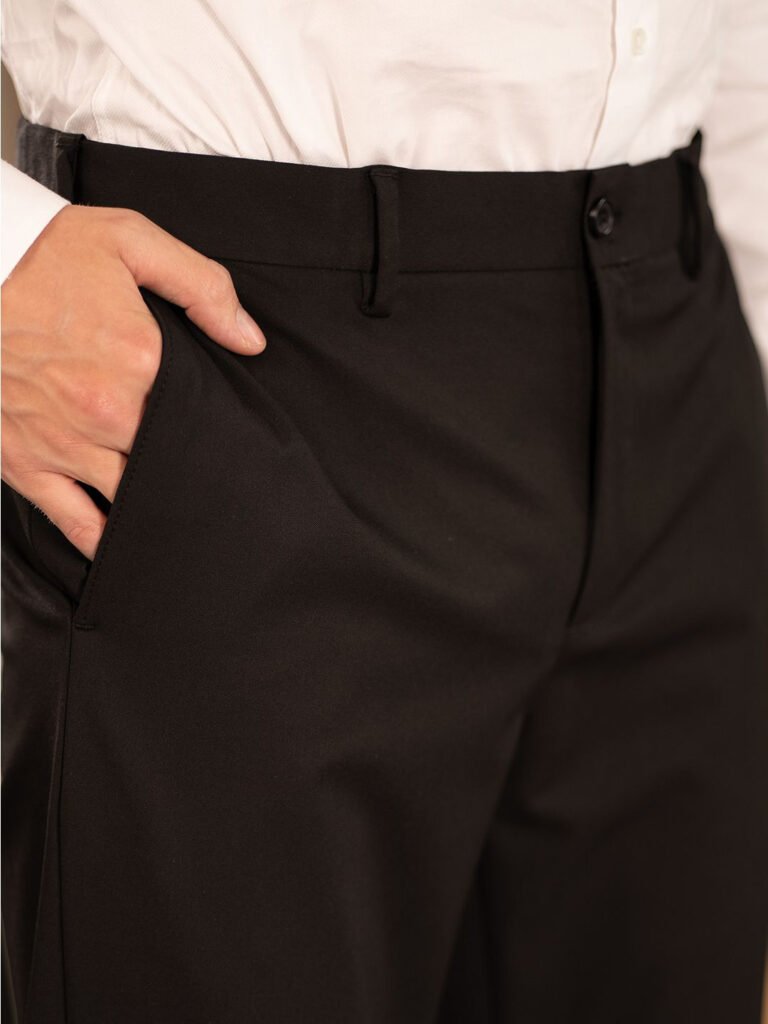 Men Solid Black Slim Fit Formal Trousers with Stretchable Waistband view 5