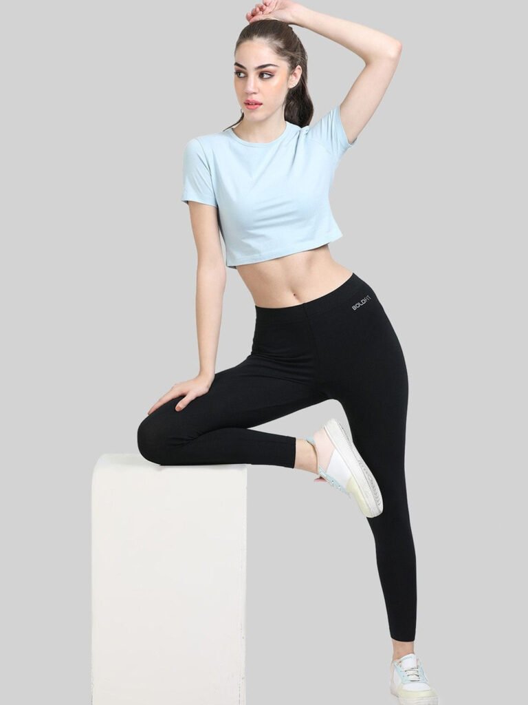 Black Women Cotton Ankle Length Stretchable Tights view 4
