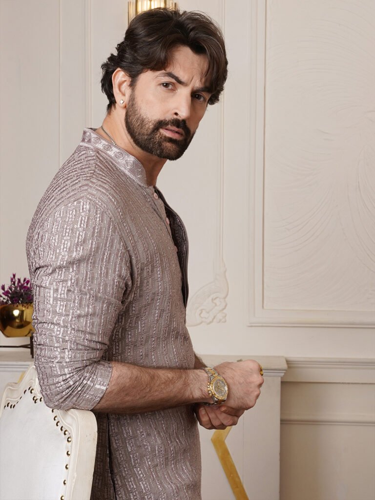 Brown Men Embroidered Thread Work Kurta view 4