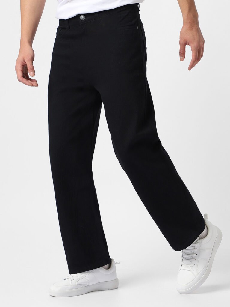 Black Men Loose Fit Washed Non-Stretchable Jeans view 2