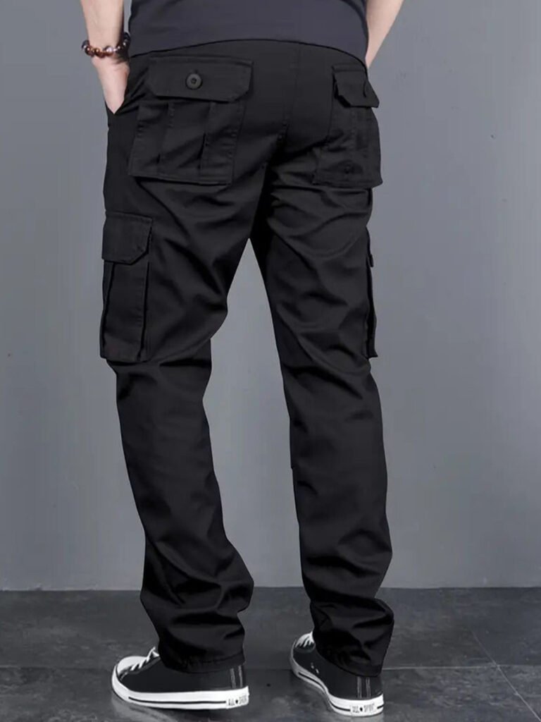 Black Men Classic Loose Fit Cargos Trousers view 3