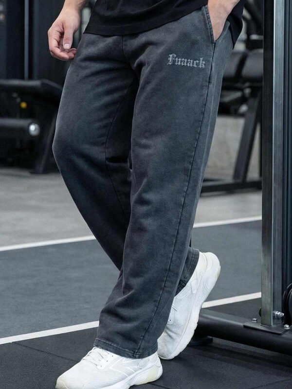 Charcoal Men Washed Oversized Mid-Rise Cotton Track Pants