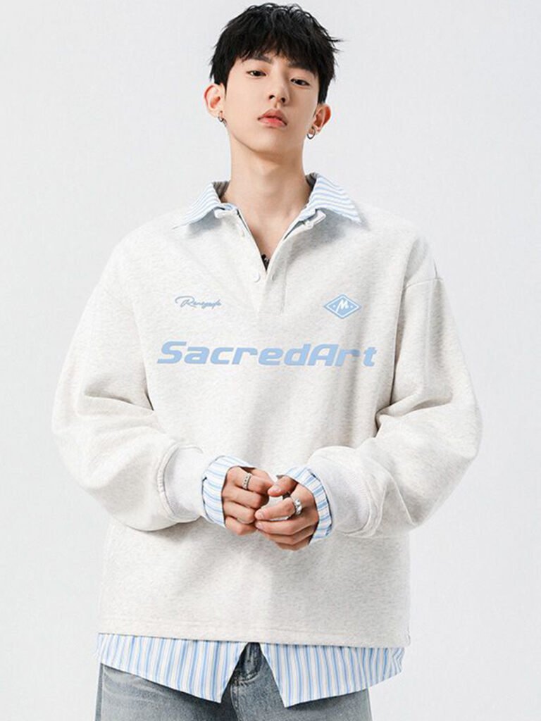 Grey Men Typography Printed Oversized Sweatshirt