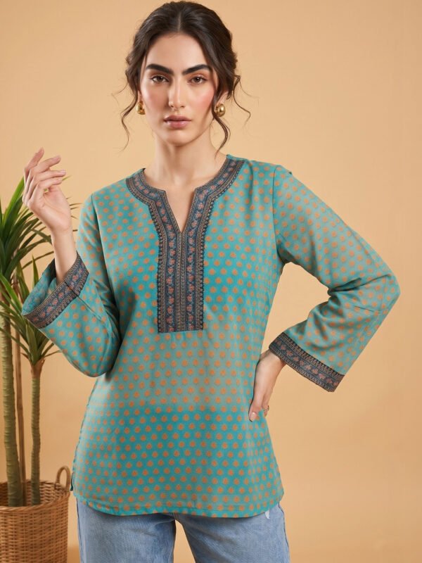 Teal Print Ethnic Top