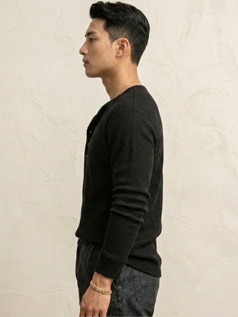 Black Men Henley Neck T-shirt view 2