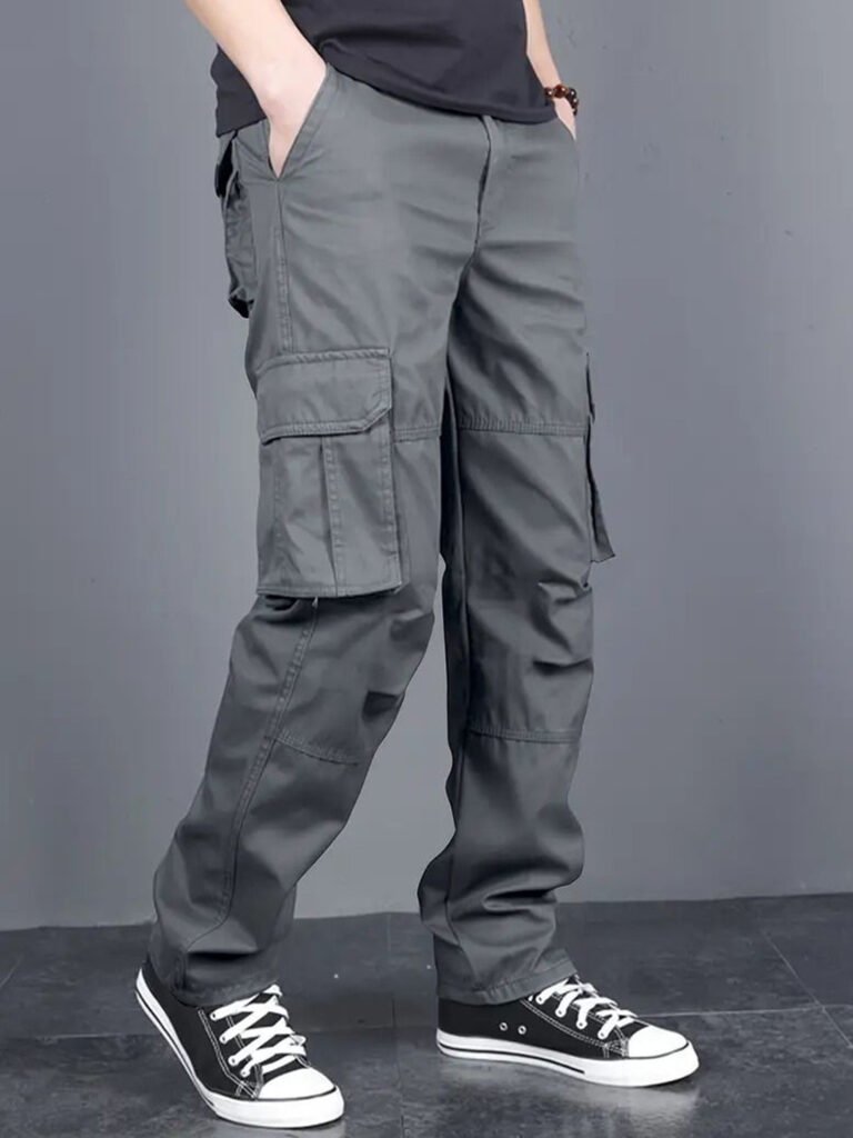 Grey Men Cotton Classic Mid-Rise Loose Fit Cargos Trousers view 2