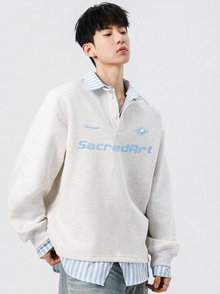 Grey Men Typography Printed Oversized Sweatshirt view 3