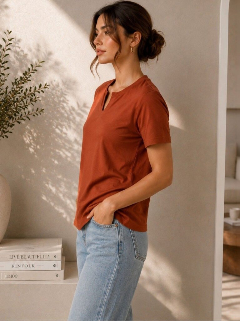 Rust Women V-Neck T-shirt view 3