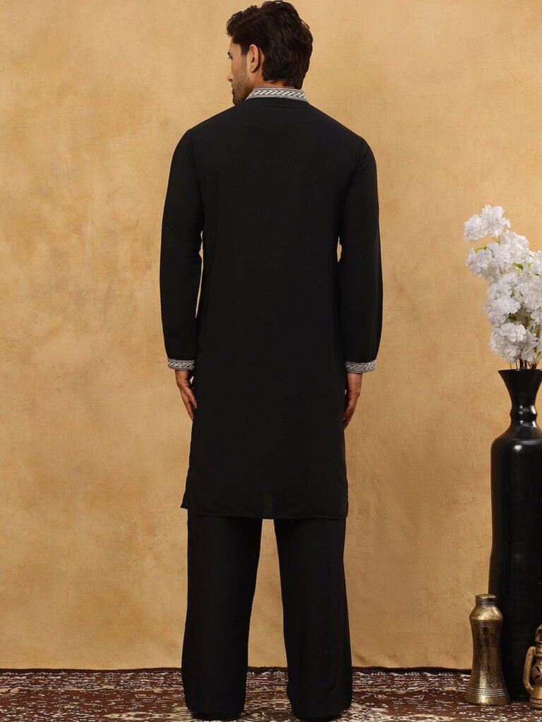 Black Animal Embroidered Chikankari Kurta With Korean Pants view 5