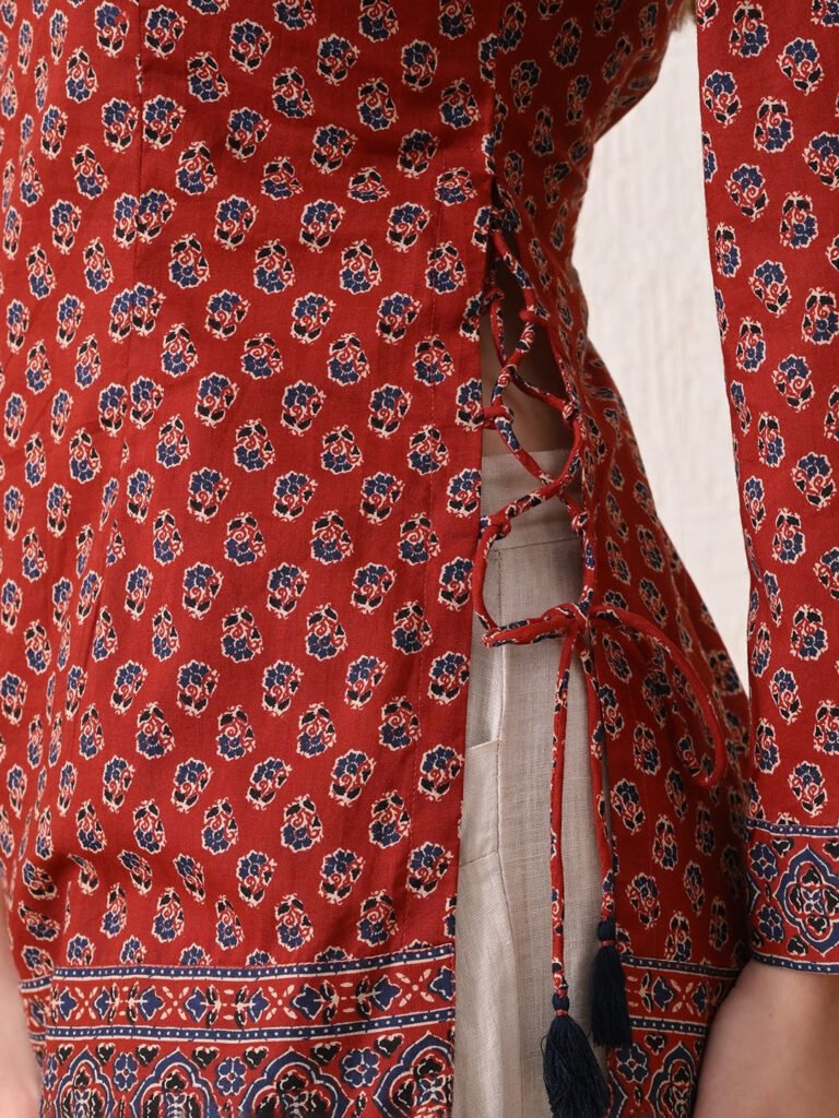 Red Print Ethnic Cotton Top view 2