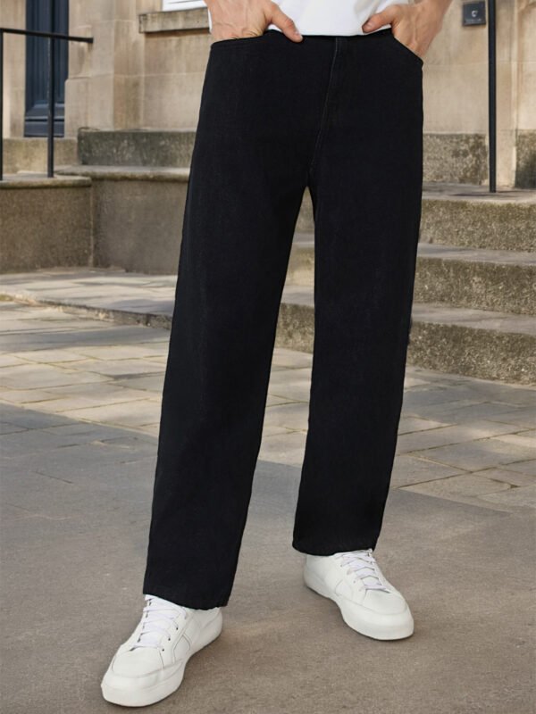 Black Men Loose Fit Washed Non-Stretchable Jeans