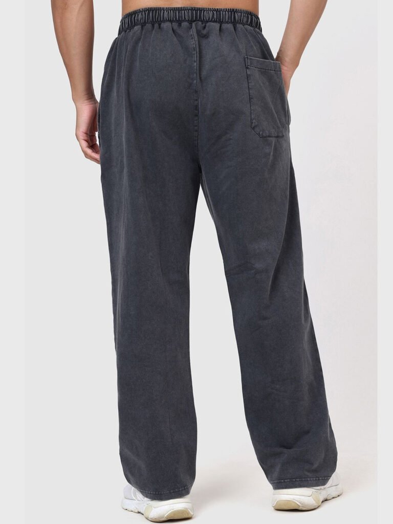 Charcoal Men Washed Oversized Mid-Rise Cotton Track Pants view 3