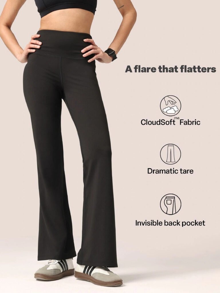 Black High-waisted Flare Pants with 1 Back Pocket – Solid view 4