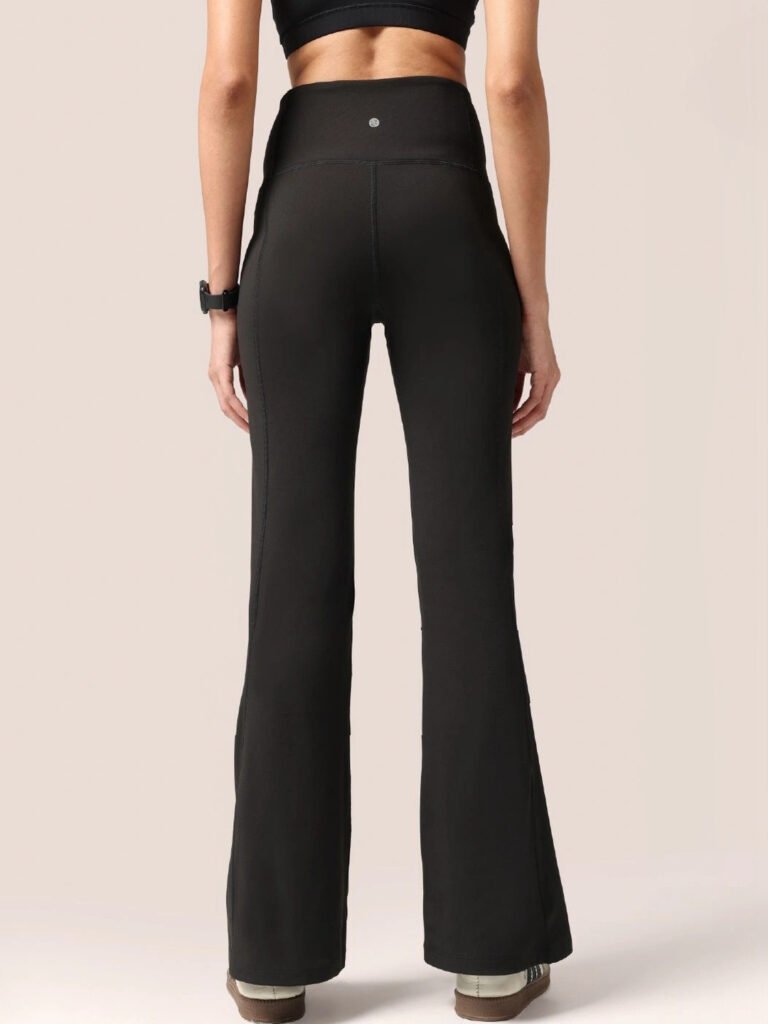Black High-waisted Flare Pants with 1 Back Pocket view 3