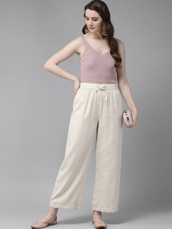 Off White Ethnic Motifs Self Design Straight Palazzos