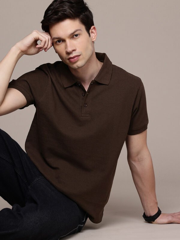 Coffee Brown Men Polo Collar T-shirt