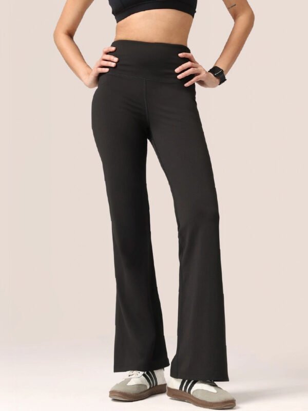 Black High-waisted Flare Pants with 1 Back Pocket – Solid