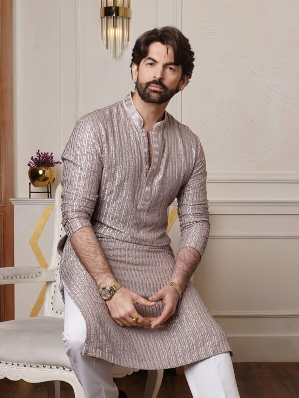 Brown Men Embroidered Thread Work Kurta