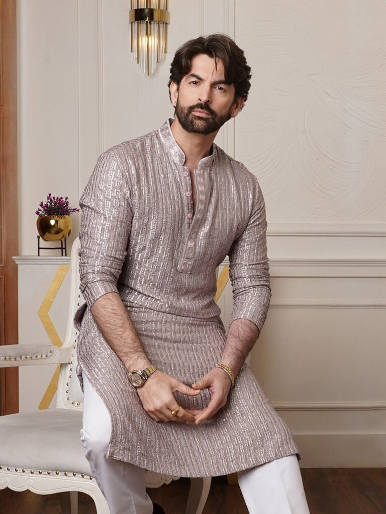 Brown Men Embroidered Thread Work Kurta