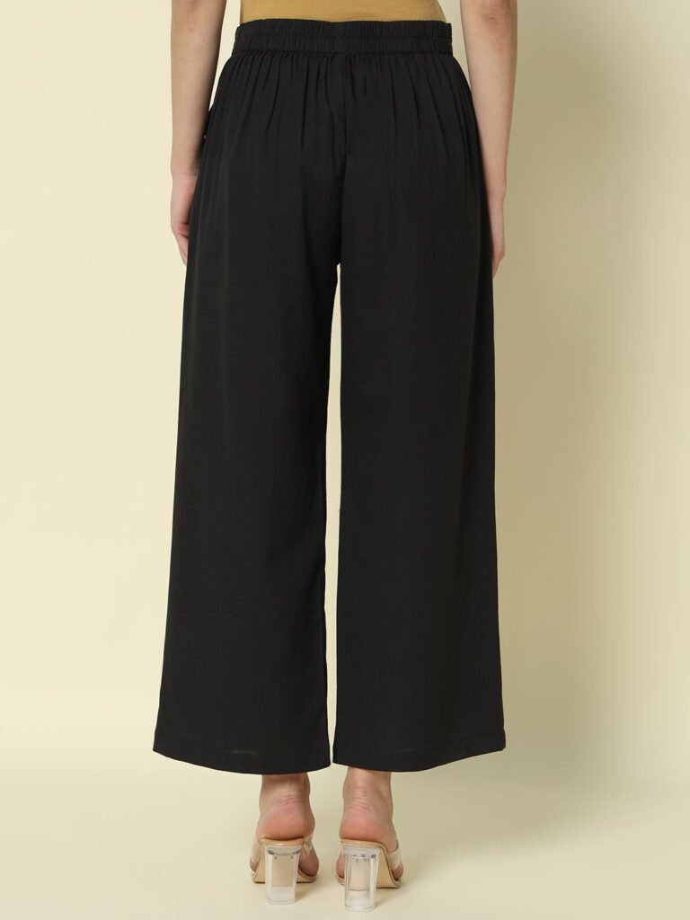 Black Women Cotton Straight Chambray Palazzos view 4