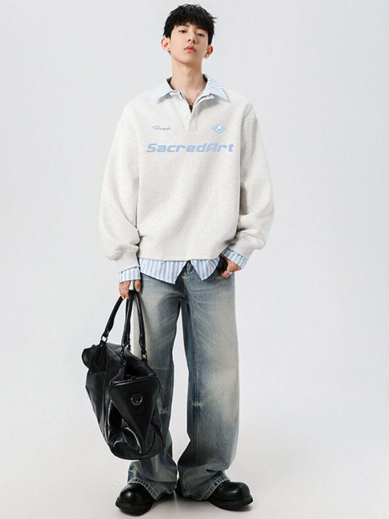 Grey Men Typography Printed Oversized Sweatshirt view 5