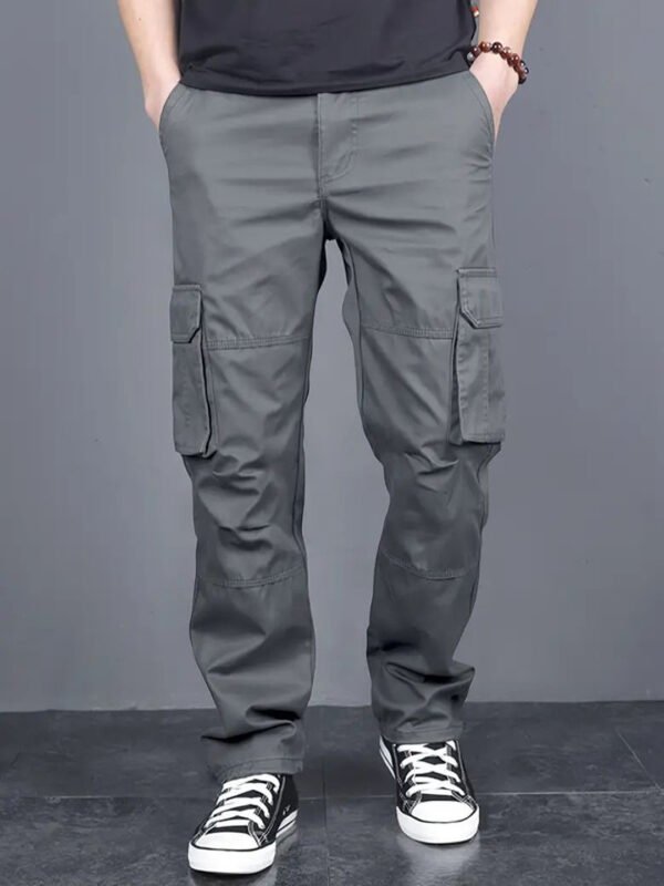Grey Men Cotton Classic Mid-Rise Loose Fit Cargos Trousers