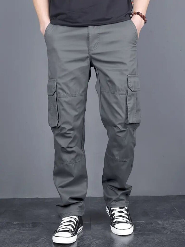 Grey Men Cotton Classic Mid-Rise Loose Fit Cargos Trousers
