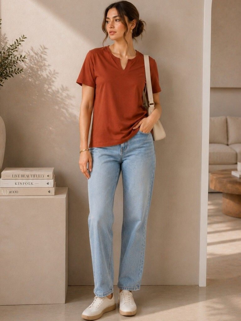 Rust Women V-Neck T-shirt view 4