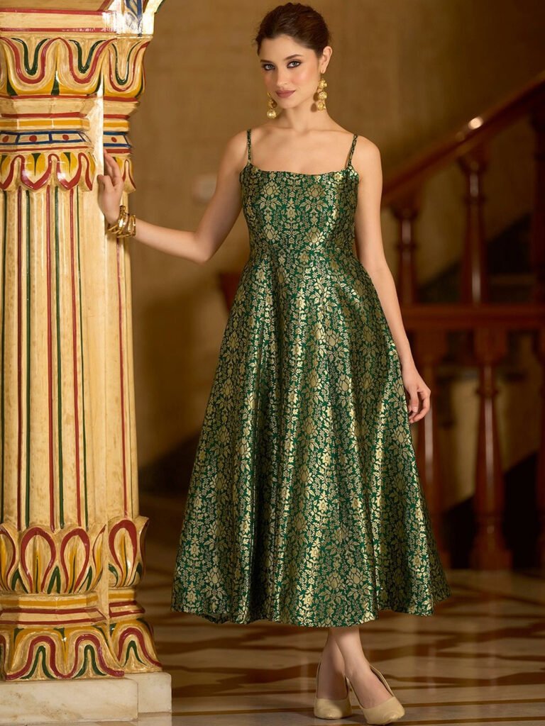 Green Jacquard Fit & Flare Midi Dress