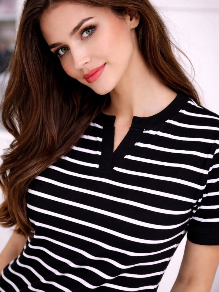Black Women Striped V-Neck Bio Finish T-shirt view 2