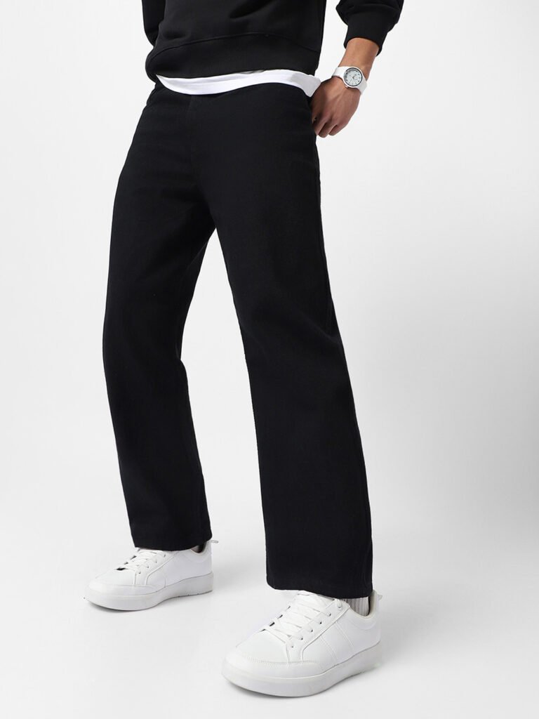 Black Men Loose Fit Washed Non-Stretchable Jeans view 5