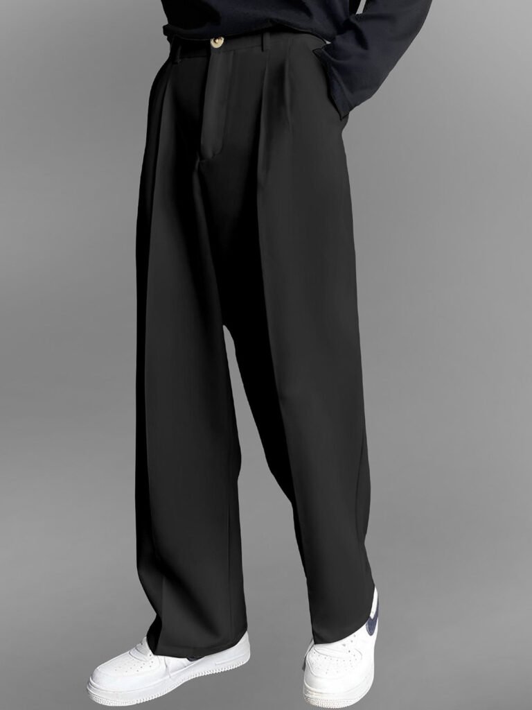 Black Men Relaxed High-Rise Pleated Korean Pants view 2