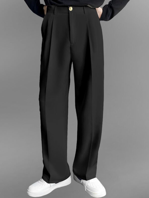 Black Men Relaxed High-Rise Pleated Korean Pants